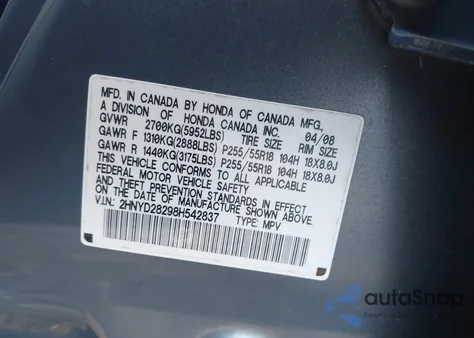 2008 Acura Mdx z USA, uszkodzony, nr VIN 2HNYD28298H542837